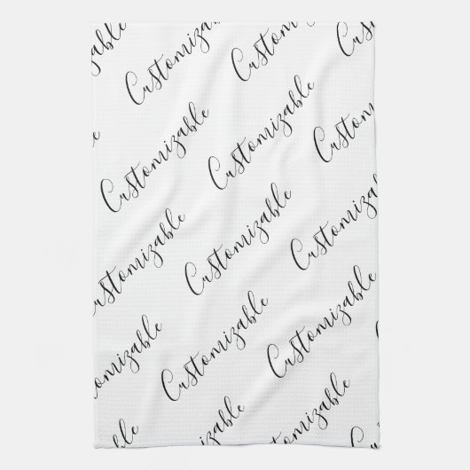 Bewerkbaar modern scripttekstpatroon | Zwart-wit Theedoek (Verticaal)