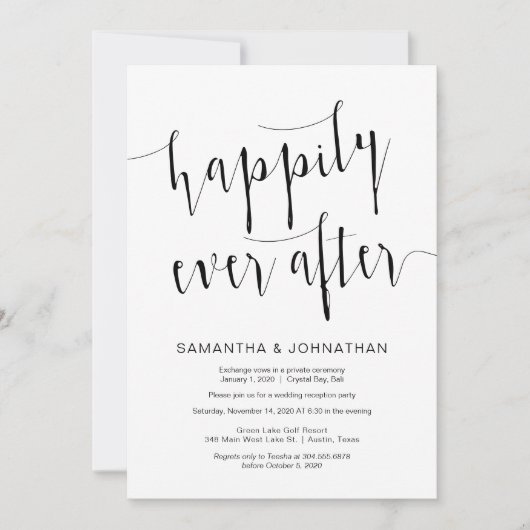 Bewerkbaar Modern Zwart Schrift, Trouw Elopement Kaart (Voorkant)