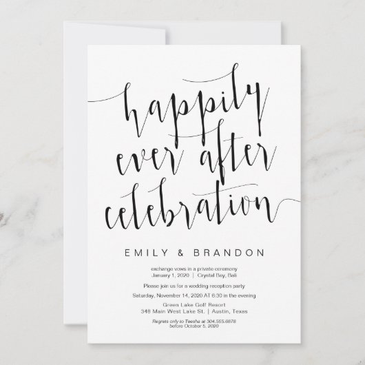 Bewerkbaar Modern Zwarte Script, Trouw Elopement Kaart (Voorkant)