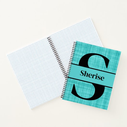 Bewerkbaar monogram en naam op blauw notitieboek (Binnen)
