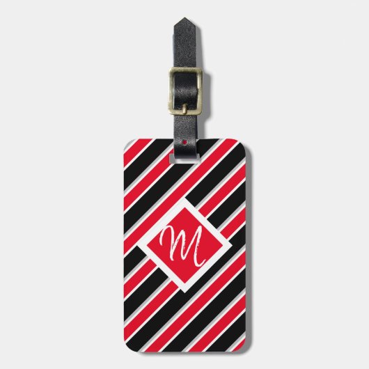 Bewerkbaar - Monogram Initiaal Rood zwart Bagagelabel (Voorkant verticaal)