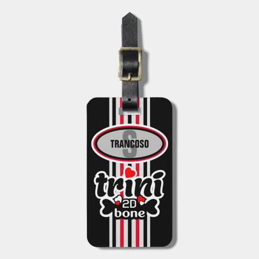 Bewerkbaar Monogram Initiaal Trini naar de Bone Bagagelabel (Voorkant verticaal)