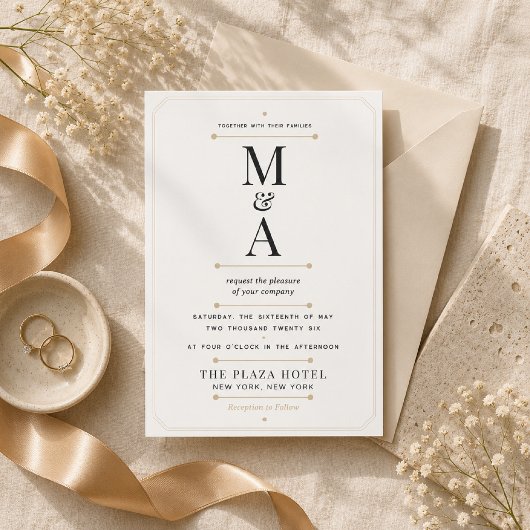 Bewerkbaar Monogram Minimaal Luxe Trouwfeest Kaart