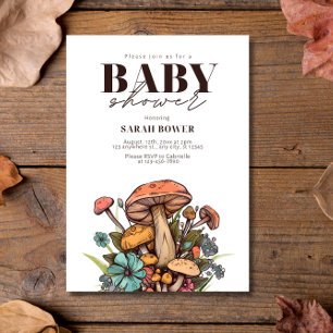 Bewerkbaar Mushroom Baby shower, Boho Baby shower Kaart