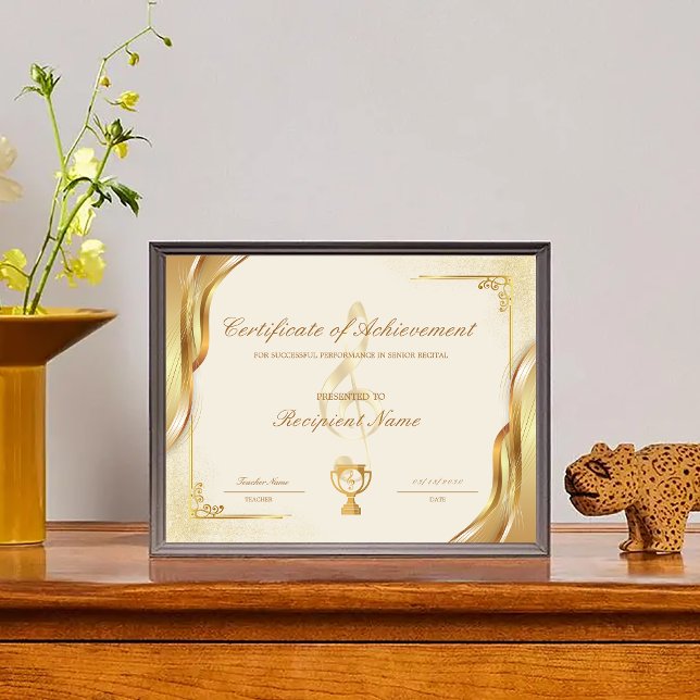 Bewerkbaar Muziek Certificaat van Prestatie Award (Editable Music Certificate of Achievement Award)
