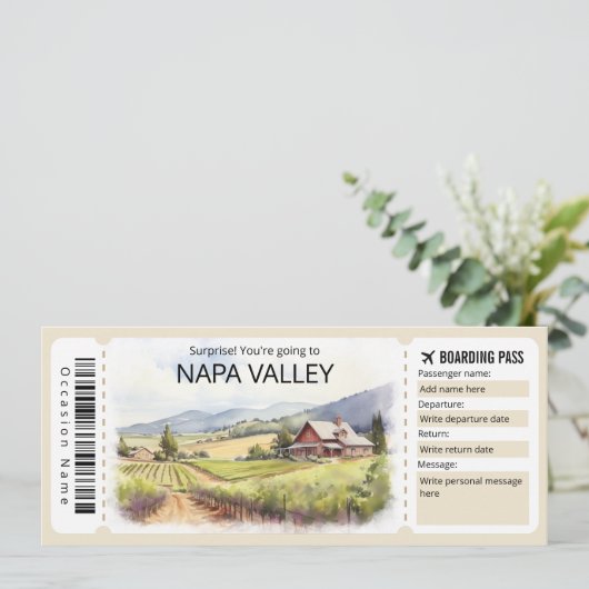 Bewerkbaar Napa Valley Vliegticket, Californië Kaart (Staand voorkant)