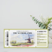 Bewerkbaar Nederland Boarding Pass Vliegticket Kaart (Staand voorkant)