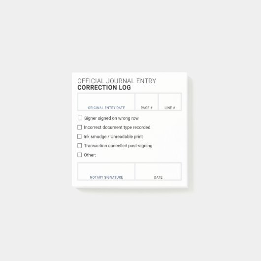 Bewerkbaar Notarieel Journal Foutcorrectie Logboek Post-it® Notes (Voorkant)