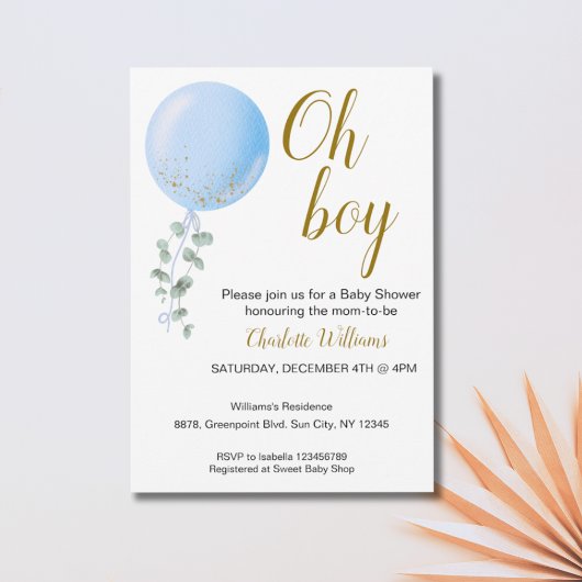 Bewerkbaar Oh Boy Baby shower Invitation Kaart