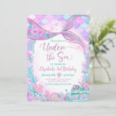 Bewerkbaar Onder de Zee Paars Turkoois Kleine Zeem Kaart (Staand voorkant)