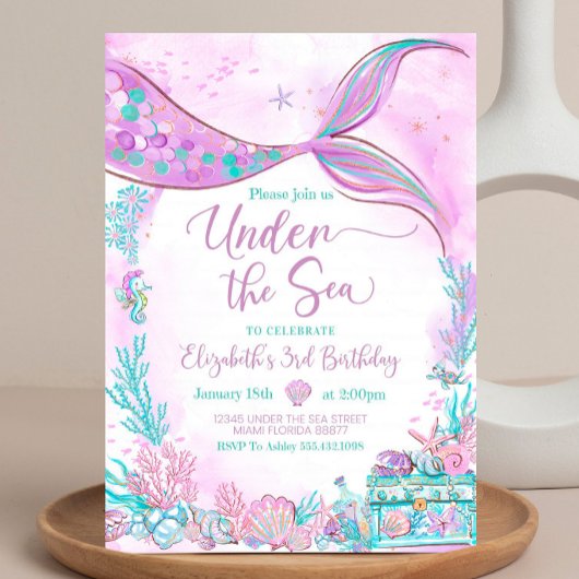 Bewerkbaar Onder de Zee Paars Turkoois Kleine Zeem Kaart