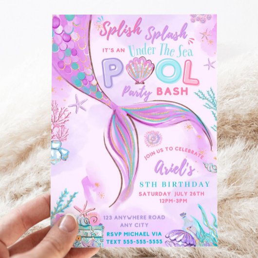 Bewerkbaar onder het Zee Mermaid Birthday Invitati Kaart