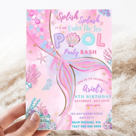 Bewerkbaar onder het Zee Mermaid Birthday Invitati Kaart