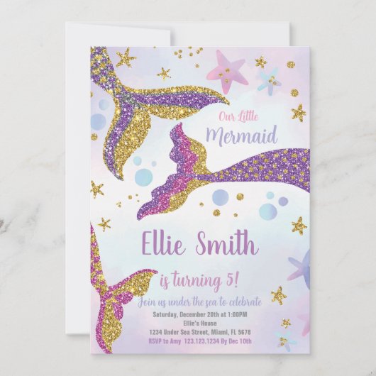 Bewerkbaar Onder het Zee Party Kaart met Rainbow (Voorkant)