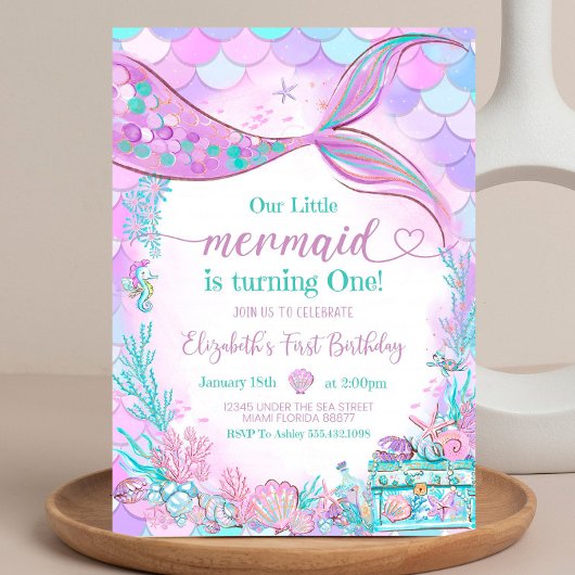 Bewerkbaar Onze Kleine Zeemeermin Paarse Blauwgroe Kaart