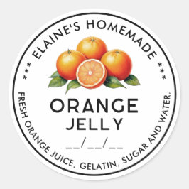 Bewerkbaar oranje gelei ingrediënten inmaaklabel ronde sticker