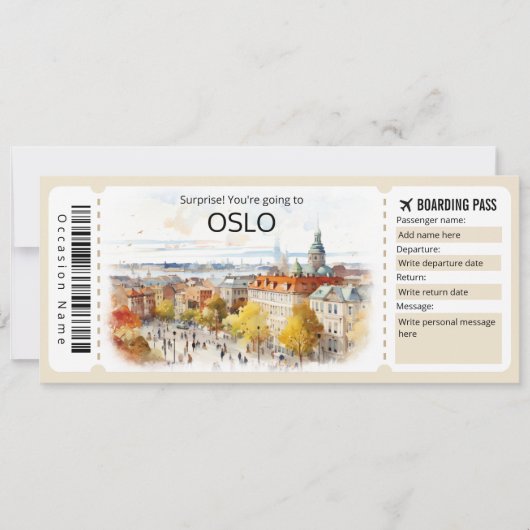 Bewerkbaar Oslo Vliegticket, Noorwegen Trip Kaart (Voorkant)