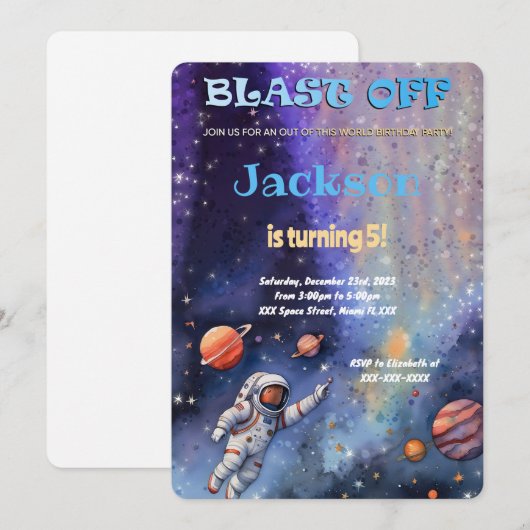 Bewerkbaar Outer Space-verjaardagsfeestje Kaart (Voorkant / Achterkant)