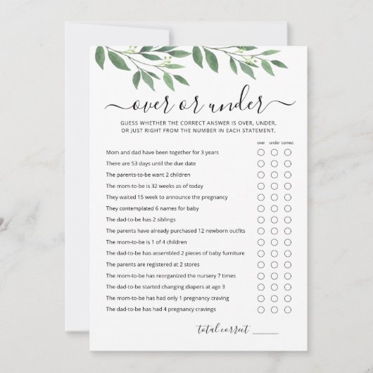 Bewerkbaar Over of Onder Game Baby shower Party Ka Kaart (Voorkant)