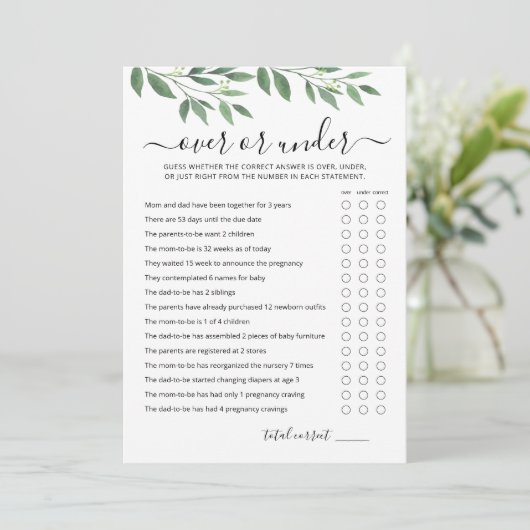 Bewerkbaar Over of Onder Game Baby shower Party Ka Kaart (Staand voorkant)