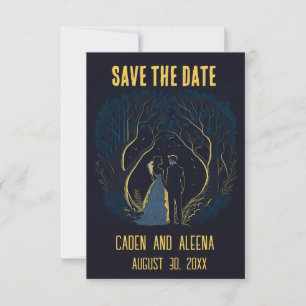 Bewerkbaar Paar in het Bos 's Nachts Save The Date