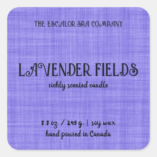 Bewerkbaar Paarse Linnen Candle Label (Voorkant)