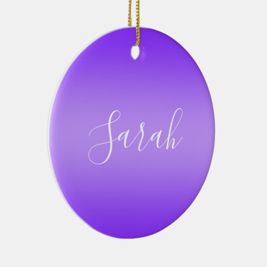 Bewerkbaar Paarse Violet Ombre & Wit Tekstscript Keramisch Ornament (Rechts)