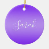 Bewerkbaar Paarse Violet Ombre & Wit Tekstscript Keramisch Ornament (Voorkant)