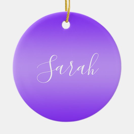 Bewerkbaar Paarse Violet Ombre & Wit Tekstscript Keramisch Ornament (Voorkant)