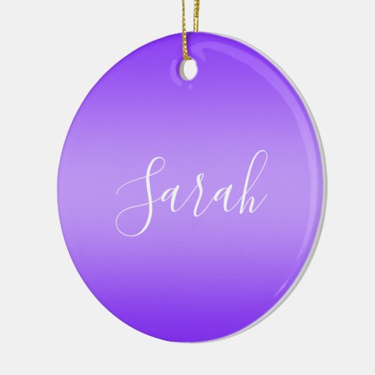 Bewerkbaar Paarse Violet Ombre & Wit Tekstscript Keramisch Ornament (Links)
