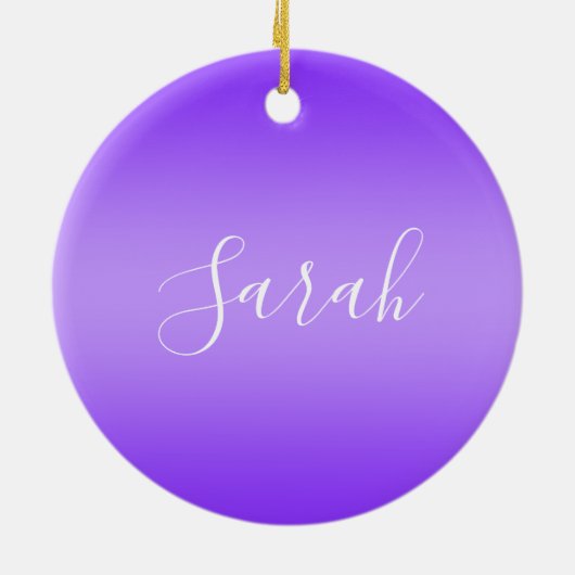 Bewerkbaar Paarse Violet Ombre & Wit Tekstscript Keramisch Ornament (Achterkant)