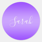 Bewerkbaar Paarse Violet Ombre & Wit Tekstscript Ronde Sticker (Voorkant)