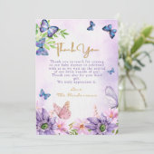 Bewerkbaar Paarse Vlinder Meisje Baby shower Bedankkaart (Staand voorkant)