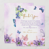 Bewerkbaar Paarse Vlinder Meisje Baby shower Bedankkaart (Voorkant / Achterkant)