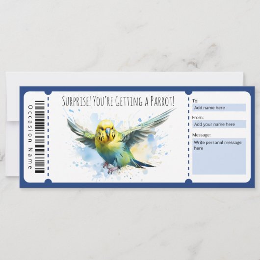 Bewerkbaar papegaai cadeaubon voor vogelliefhebber kaart (Voorkant)