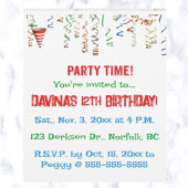 Bewerkbaar Party Pet en Confetti Party Kaart