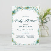 Bewerkbaar Pauw Thema Baby Shower Kaart (Staand voorkant)