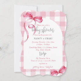 BEWERKBAAR Pink Bow Gingham Baby shower Kaart