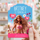 Bewerkbaar Pink Doll Theme Verjaardag Kaart