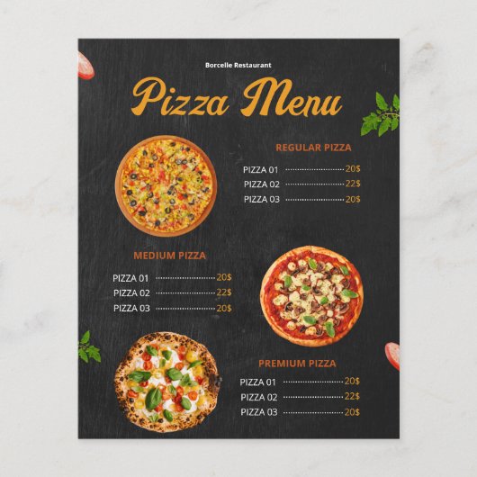 Bewerkbaar Pizza Menu Pizzaria Restaurant Menu (Voorkant)