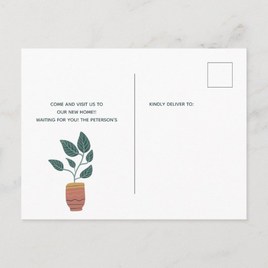 Bewerkbaar plant retro boho script verplaatsing aankondigingskaart (Achterkant)