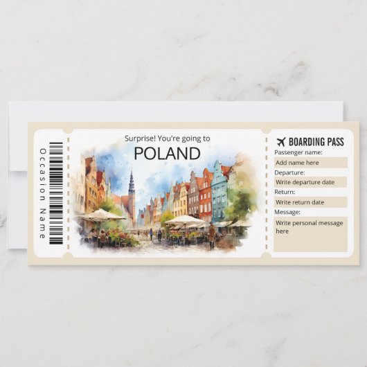 Bewerkbaar Polen Vliegticket, Polen Trip Kaart (Voorkant)