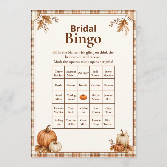 Bewerkbaar Pompoenruit Bruiloftsbingo Spel  (Voorkant)