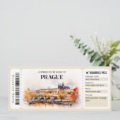 Bewerkbaar Praag Boarding Pass Vliegticket Kaart (Staand voorkant)