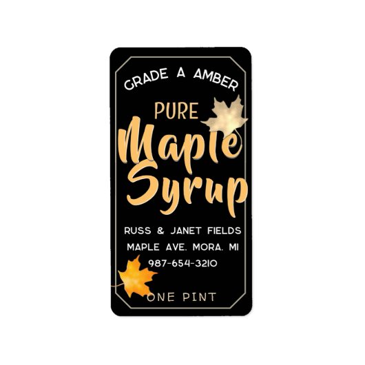 bewerkbaar PURE MAPLE STROOP kruik label met blade (Voorkant)