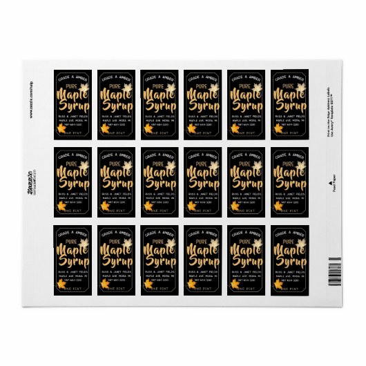 bewerkbaar PURE MAPLE STROOP kruik label met blade (Full Sheet)