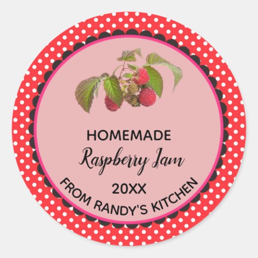 Bewerkbaar Red Polka Dot Raspberry Jam Label (Voorkant)