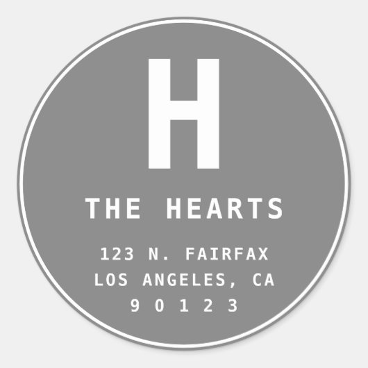 Bewerkbaar retouradres met monogram | Grijs Ronde Sticker (Voorkant)