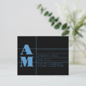 Bewerkbaar Retro-modern Monogram Lichtblauw & Zwar Briefkaart (Staand voorkant)