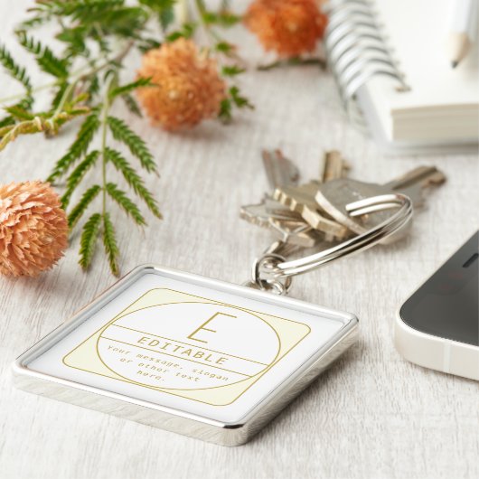 Bewerkbaar Retromodern Design Sjabloon Goud & Wit Sleutelhanger (Zijkant)